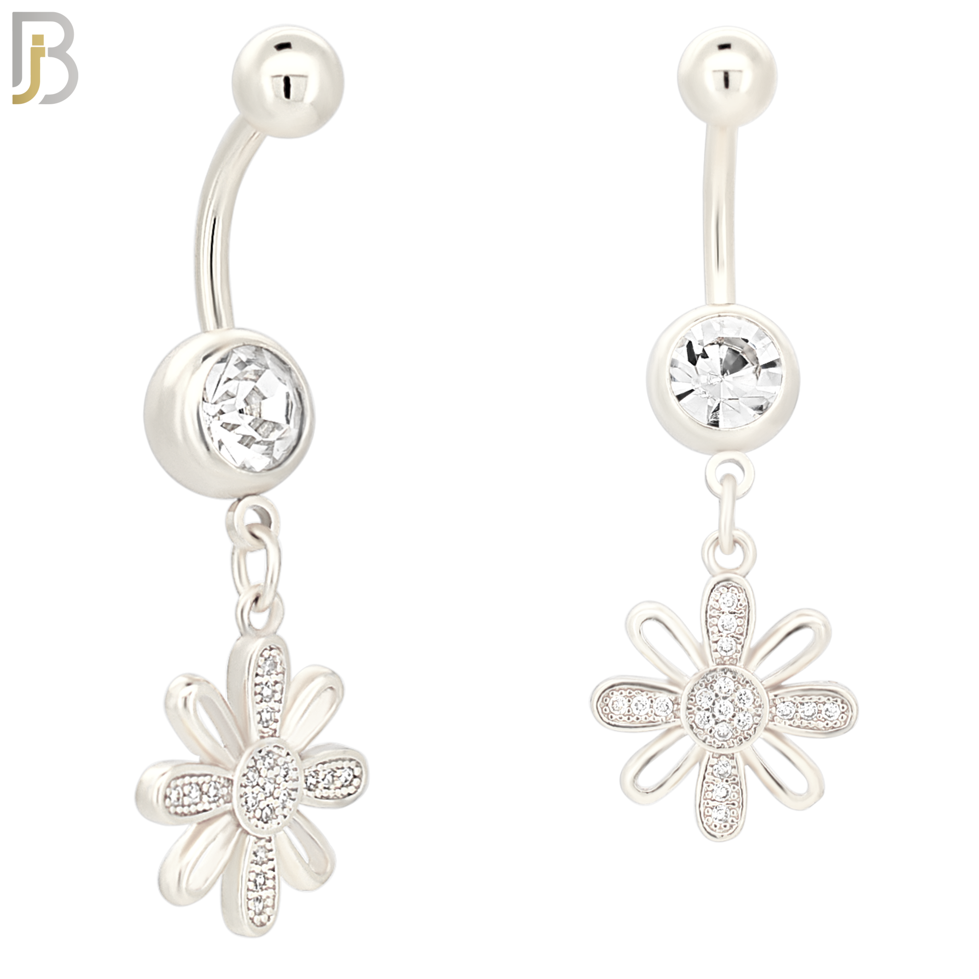 N044 - 316L Stainless Steel Dangling Flower Design Belly Ring with 4mm Screw Ball image 1