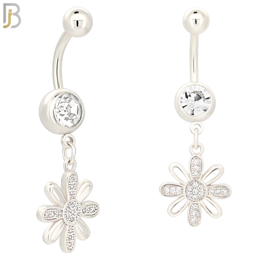 N044 - 316L Stainless Steel Dangling Flower Design Belly Ring with 4mm Screw Ball image 1