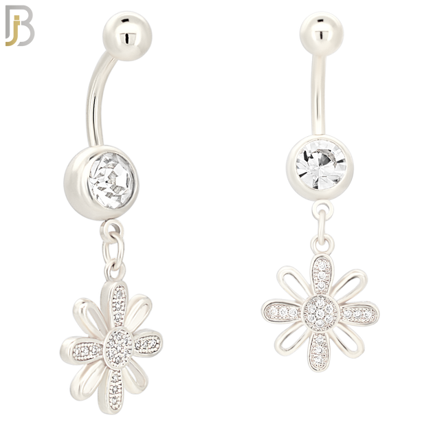 N044 - 316L Stainless Steel Dangling Flower Design Belly Ring with 4mm Screw Ball image 1