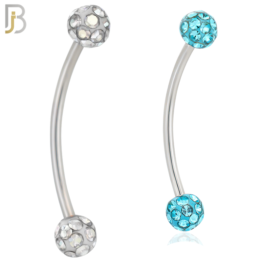 EC05S14-14 - 14g Thickness 316L Surgical Steel Snake Eye 14mm Long Curved Barbell Coated Multi Zircon Externally Threaded (PACK OF 4) image 0