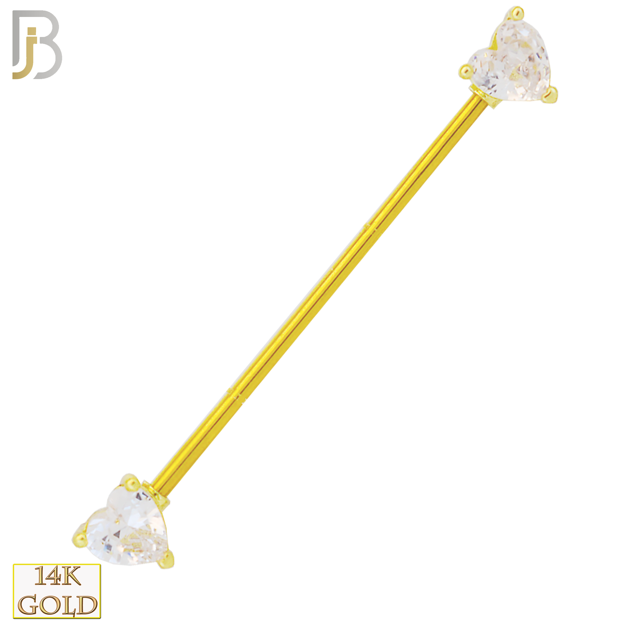 14-BB48YC - 14k Solid Gold Industrial Barbell with Heart Shaped CZ image 0