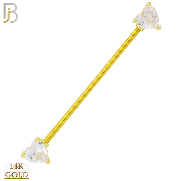 14-BB48YC - 14k Solid Gold Industrial Barbell with Heart Shaped CZ image 0