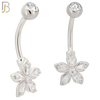 NB87 -  316L Stainless Steel Flower Design CZ Banana Belly Ring and 5mm Screw Ball image 1