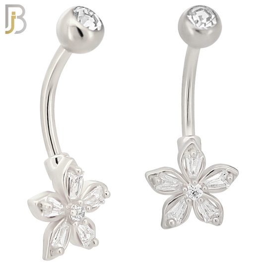 NB87 -  316L Stainless Steel Flower Design CZ Banana Belly Ring and 5mm Screw Ball image 1