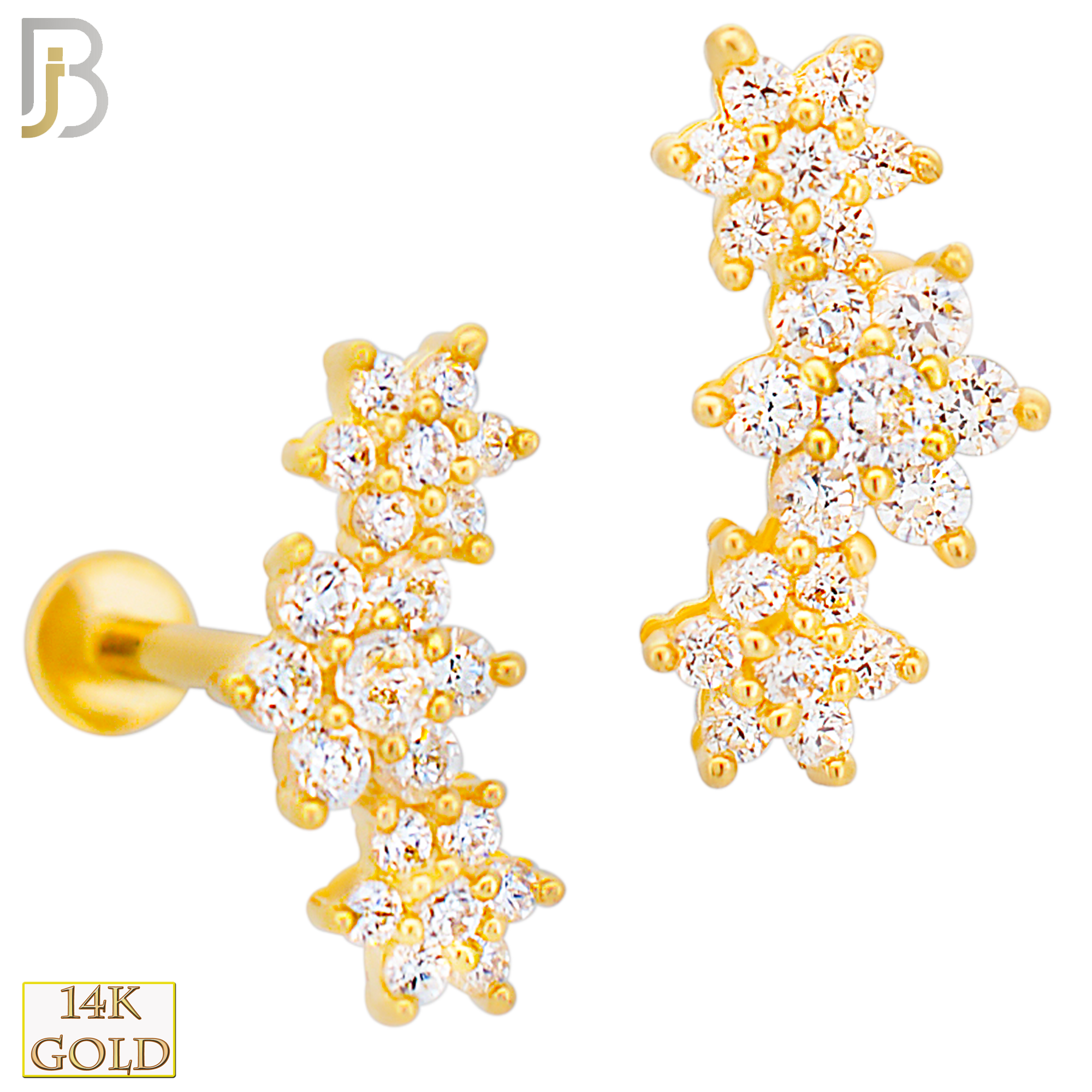 14-LB114 - 14k Yellow Gold Three Six Petal Flower Links Labret image 0