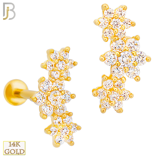 14-LB114 - 14k Yellow Gold Three Six Petal Flower Links Labret image 0