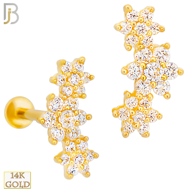 14-LB114 - 14k Yellow Gold Three Six Petal Flower Links Labret image 0