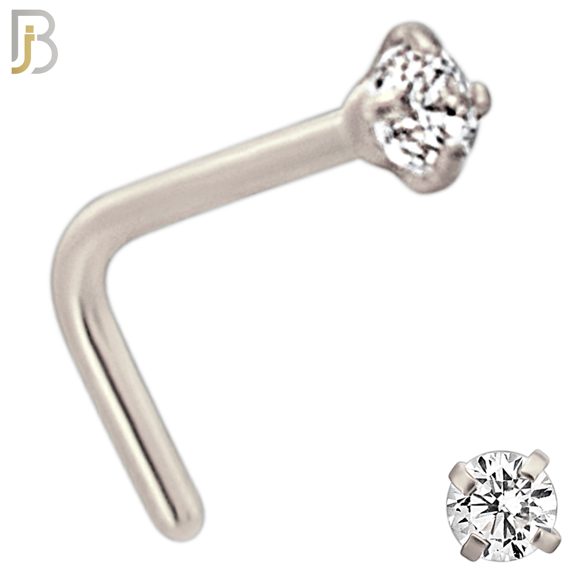 NR10S - 316L Surgical Steel Nose L-Shape Prong Set Zircon Round Nose Ring (PACK OF 6) image 2