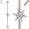 BB31 - 316L Surgical Steel Screw Bar with Brass Star with  CZ Design Barbell Industrial (PACK OF 4) image 1