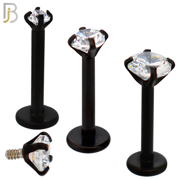 LB14KC16 - 16g Thickness 316L Surgical Steel Black Plated Bar Prong Setting  Zircon Internally Threaded Labret (PACK OF 6) image 0