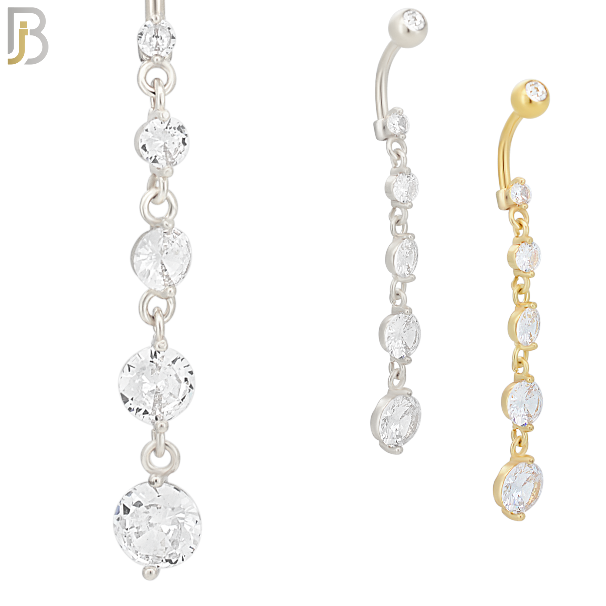 N066 - 316L Stainless Steel Dangling 5 Prong Round Small to Big Zircon Design Belly Ring with 5mm Screw Ball image 0