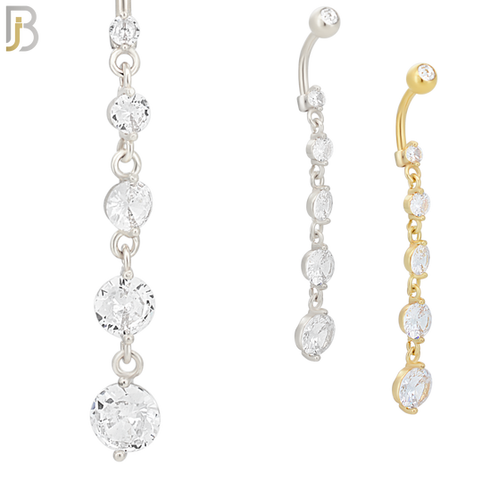 N066 - 316L Stainless Steel Dangling 5 Prong Round Small to Big Zircon Design Belly Ring with 5mm Screw Ball image 0