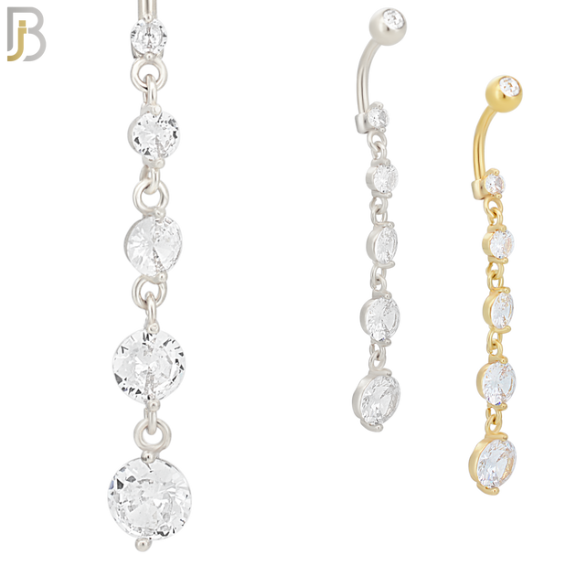 N066 - 316L Stainless Steel Dangling 5 Prong Round Small to Big Zircon Design Belly Ring with 5mm Screw Ball image 0