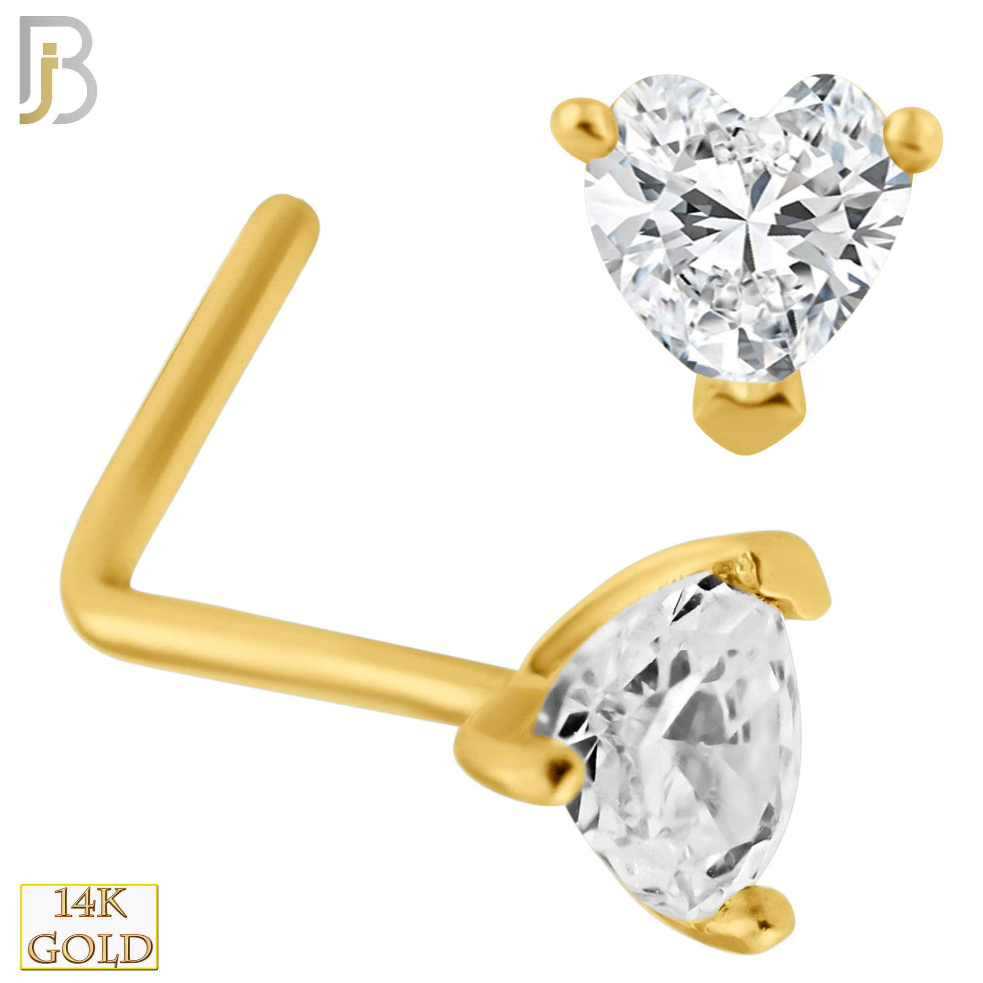 14-NR46L - 14k Solid Gold Heart Shape CZ in Prong Setting L Shape image 0