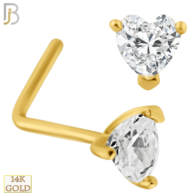 14-NR46L - 14k Solid Gold Heart Shape CZ in Prong Setting L Shape image 0