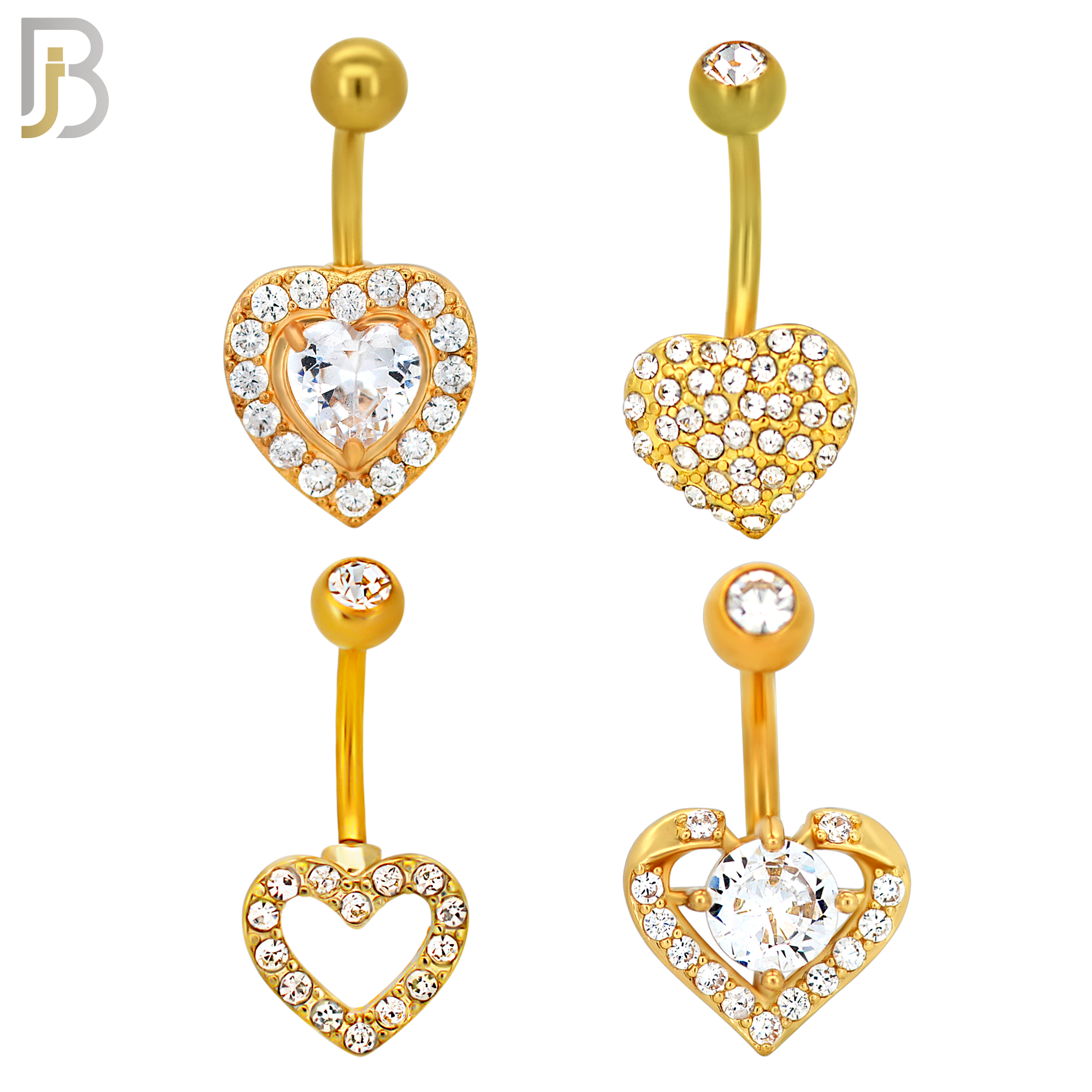PK-NB11M - 316L Surgical Steel Different Heart Designs Banana Navel 14g 10mm Length Pack of 24 image 2