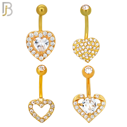 PK-NB11M - 316L Surgical Steel Different Heart Designs Banana Navel 14g 10mm Length Pack of 24 image 2