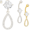 N034 - 316L Stainless Steel Dangling Hollow Teardrop with Zircon Design Belly Ring with 5mm Screw Ball image 0
