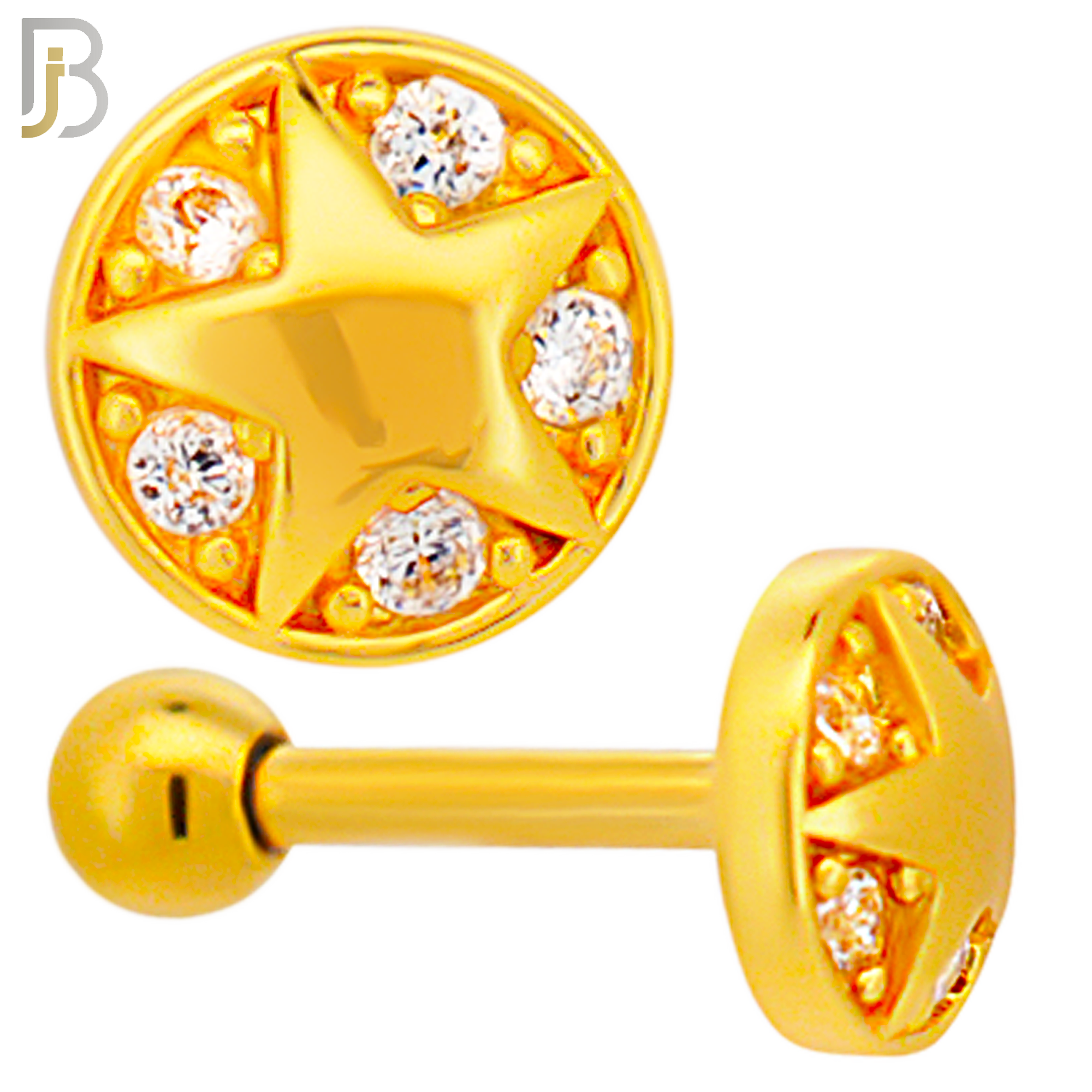 TB52 - 316L Stainless Steel and Brass Plain Star in Disc with Multi Zircon Design Tragus Barbell Cartilage Piercing Externally Threaded (PACK OF 6) image 2