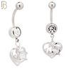 N0137 - 316L Stainless Steel Dangling Heart with Multi CZ Accents Belly Ring image 2