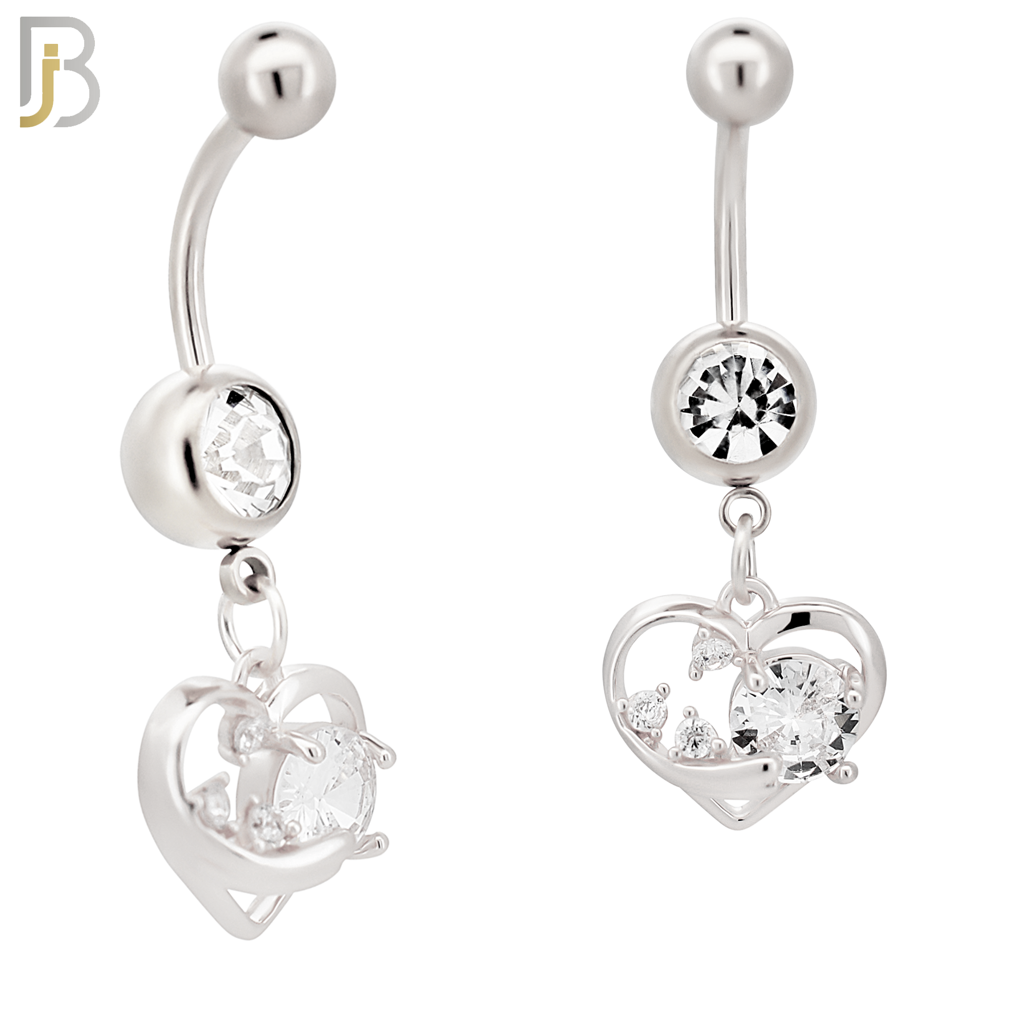 N0137 - 316L Stainless Steel Dangling Heart with Multi CZ Accents Belly Ring image 2