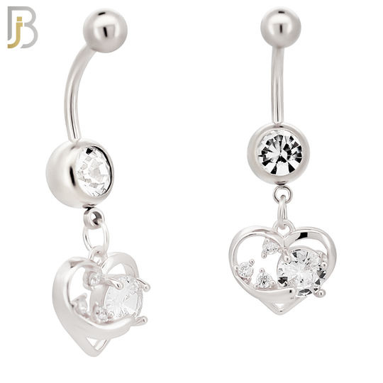 N0137 - 316L Stainless Steel Dangling Heart with Multi CZ Accents Belly Ring image 2