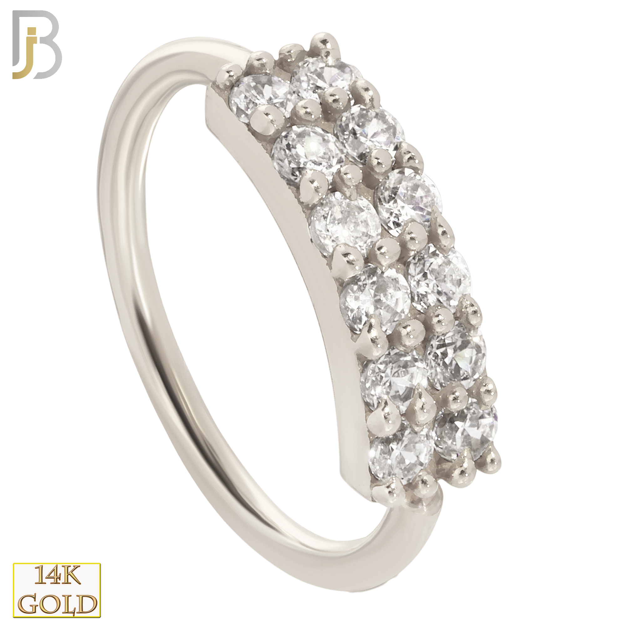 14-CT24C - 14k Solid Gold Prong Setting Double Layer 12 Zircon Hoops Piercing Twist top Open image 1