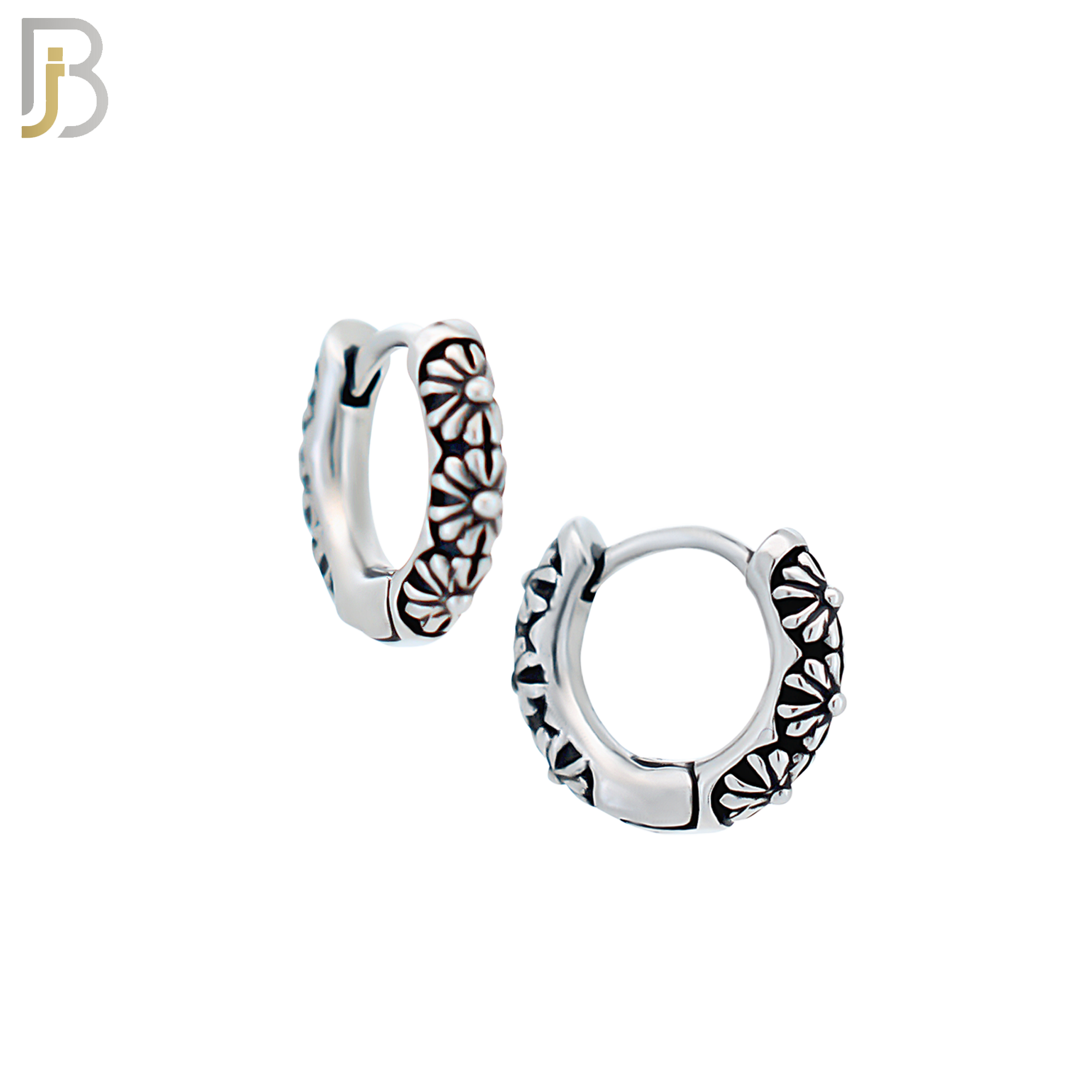 ES129 - Stainless Steel Vintage Tribal Daisy Flower Huggies Hoops Earrings image 1