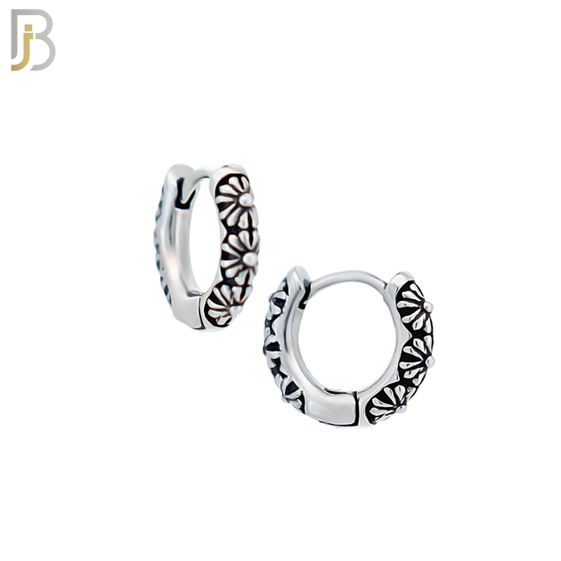 ES129 - Stainless Steel Vintage Tribal Daisy Flower Huggies Hoops Earrings image 1