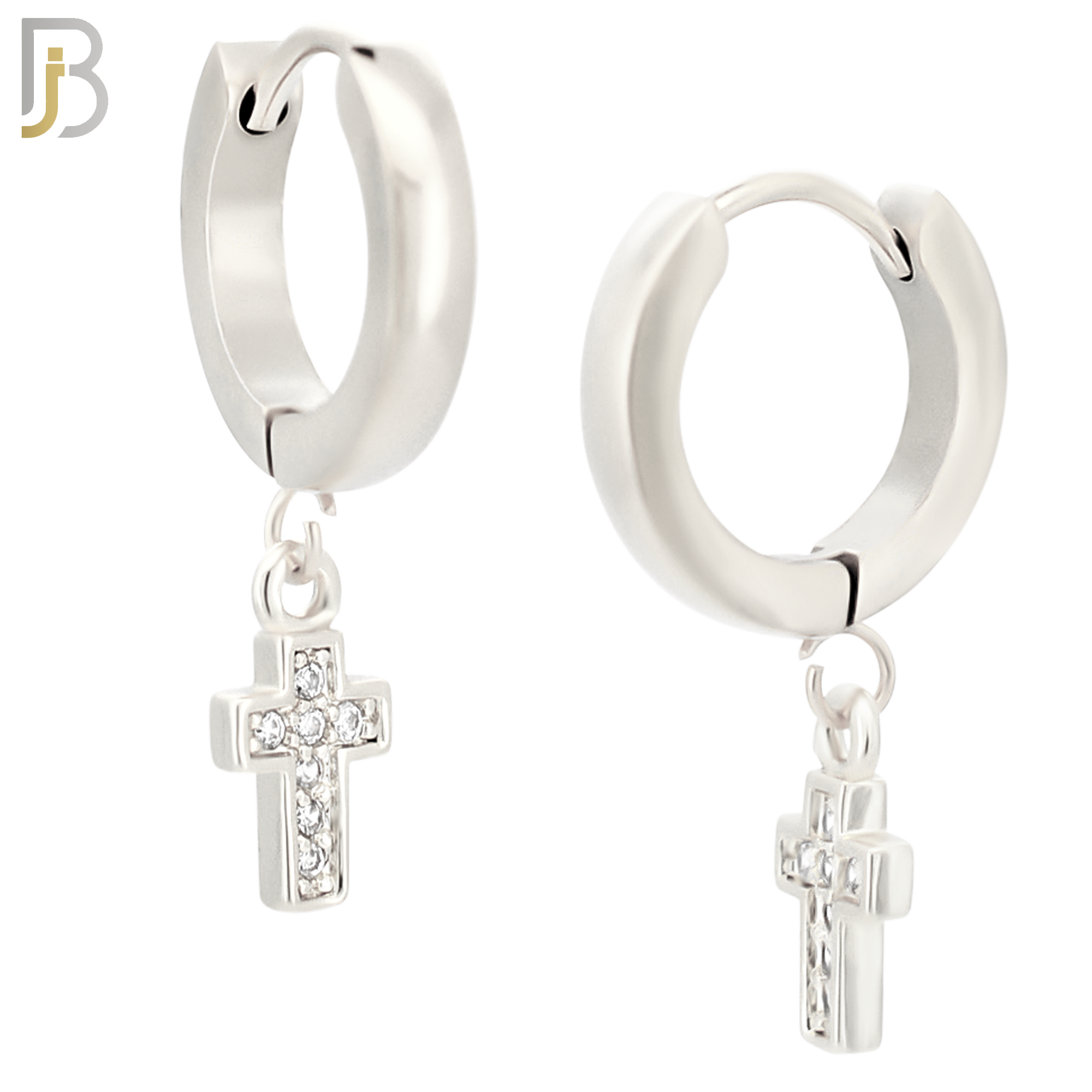 ES42 - 316L Stainless Steel Dangling Bezel Setting Cross Zircon Design Huggies Clip On image 1