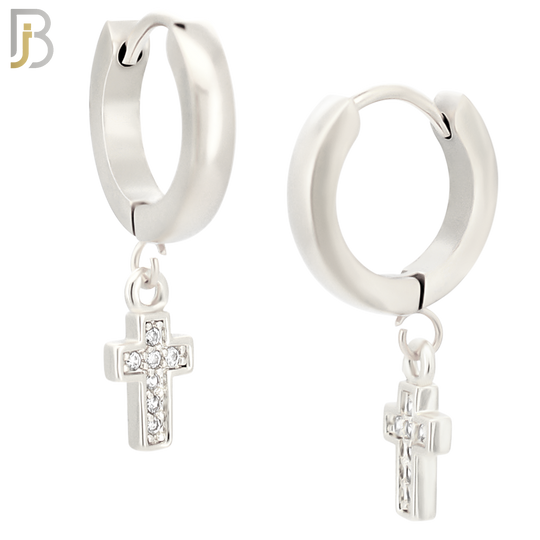 ES42 - 316L Stainless Steel Dangling Bezel Setting Cross Zircon Design Huggies Clip On image 1