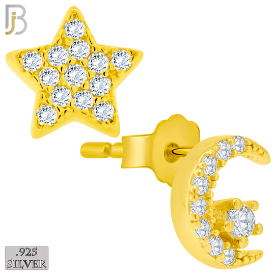 925-ES154 - Push Back - .925 Sterling Silver Crescent Moon and Star  Design with Zircon Design Earring Stud image 2