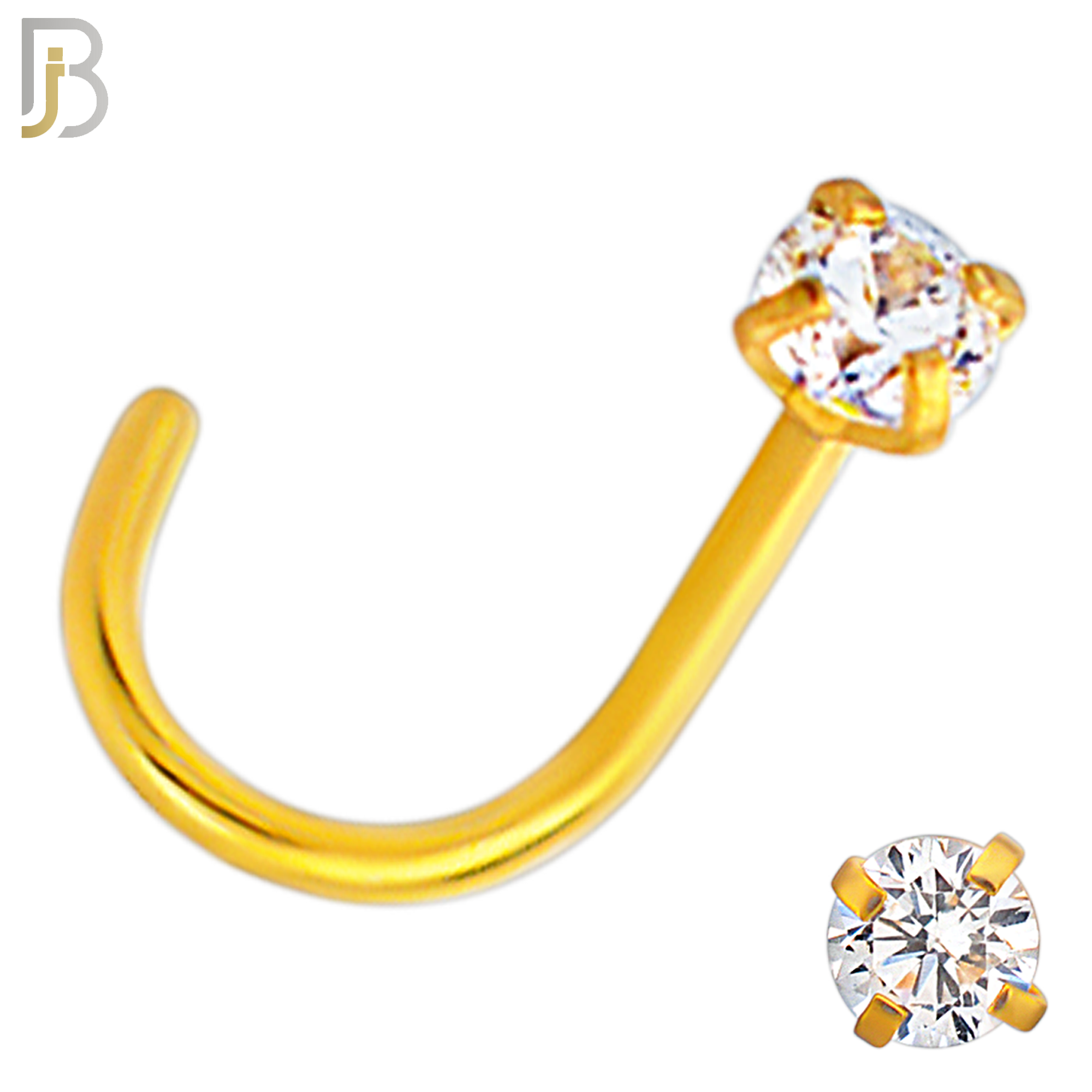 NR03G - 316L Surgical Steel Gold Plated Nose CorkScrew  Prong Set Zircon Round Nose Ring (PACK OF 6) image 3