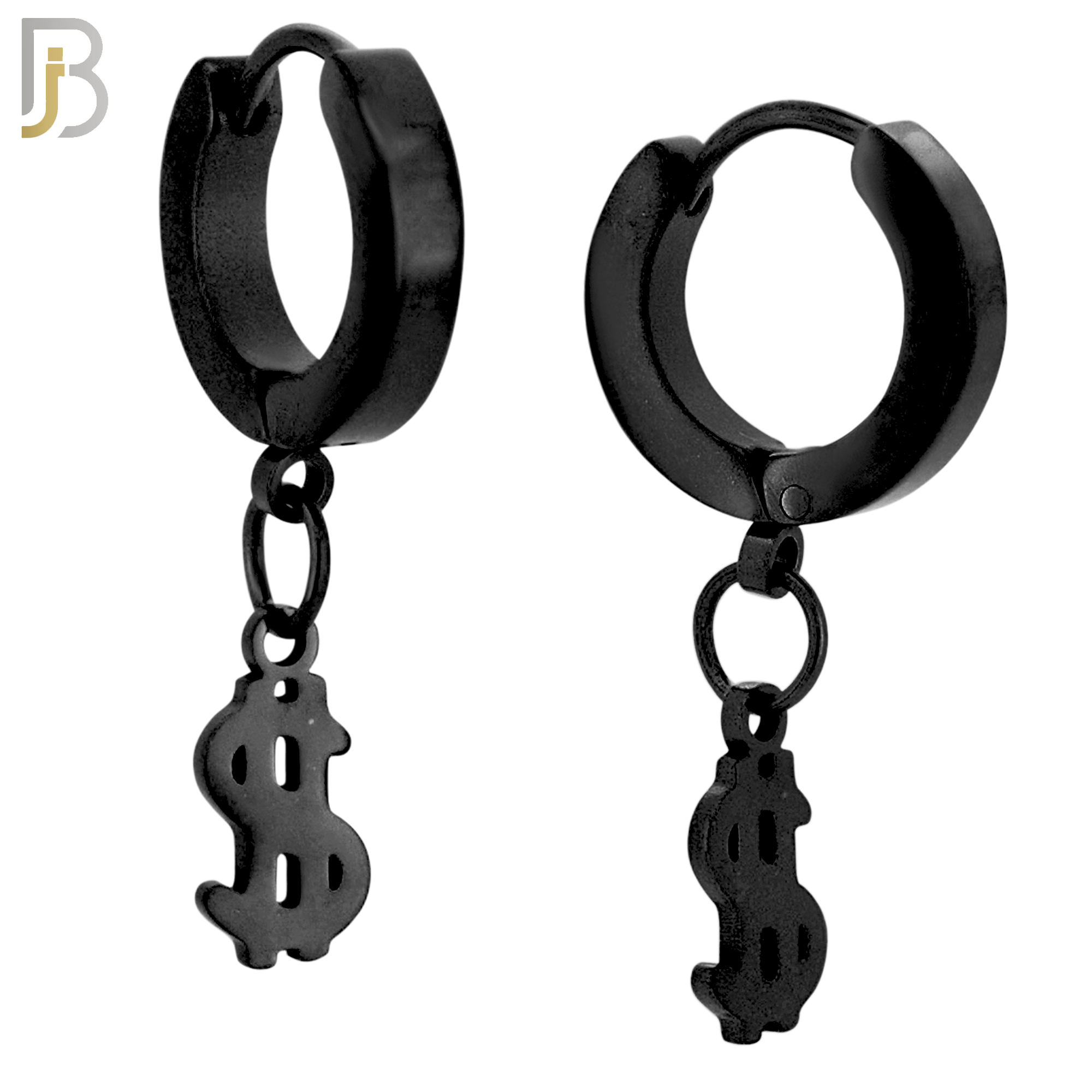 ES135 - Stainless Steel Huggies Hoops Earrings with Dangle Dollar Sign image 2