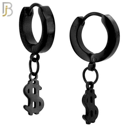 ES135 - Stainless Steel Huggies Hoops Earrings with Dangle Dollar Sign image 2