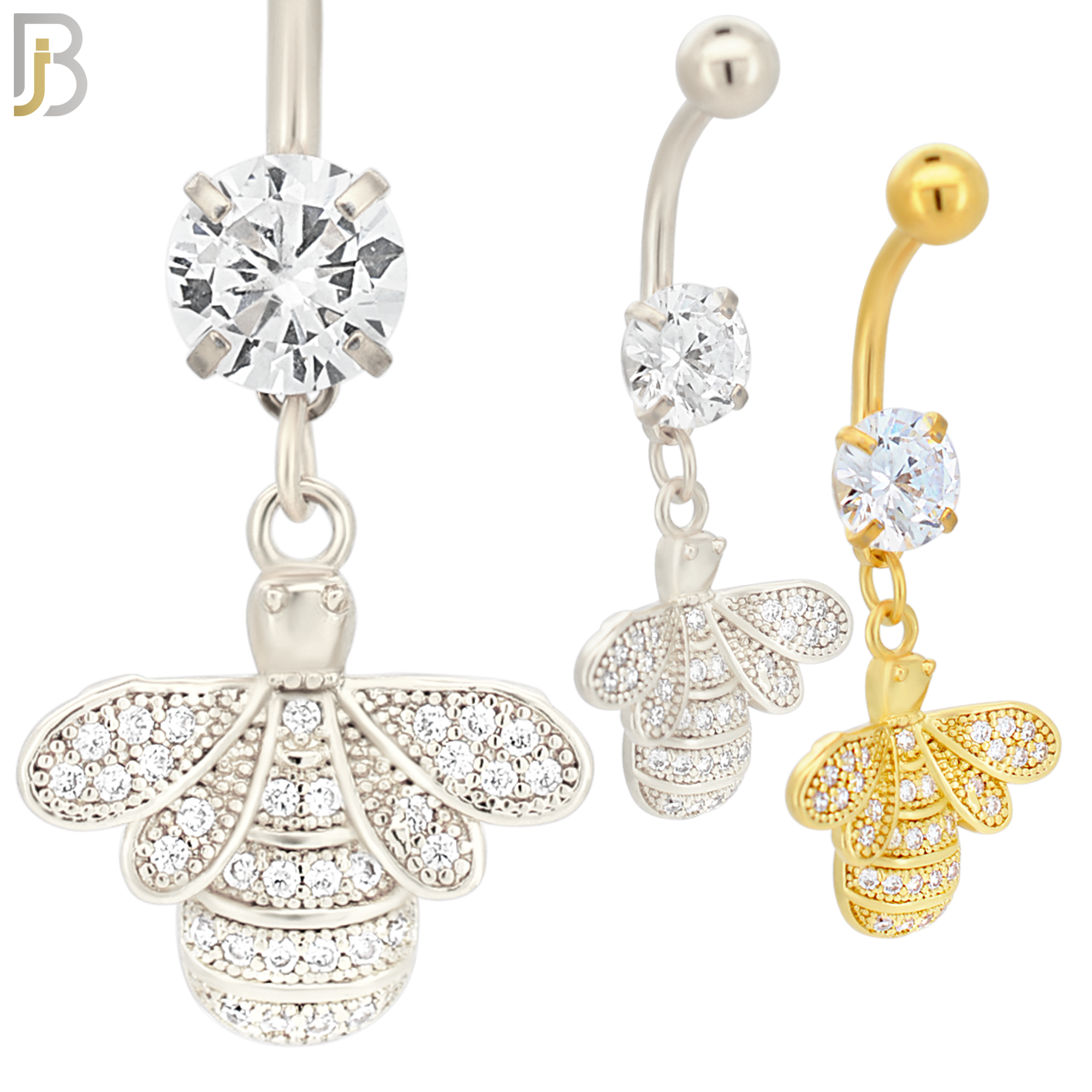 N007 - 316L Stainless Steel Dangling Bee with Multi CZ Belly Ring image 0
