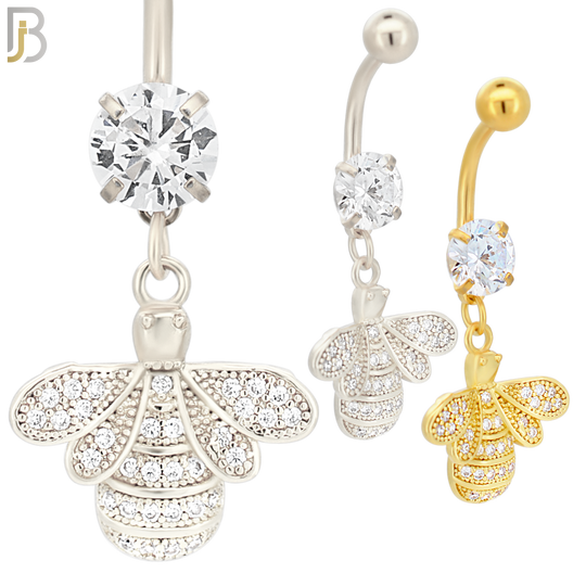 N007 - 316L Stainless Steel Dangling Bee with Multi CZ Belly Ring image 0