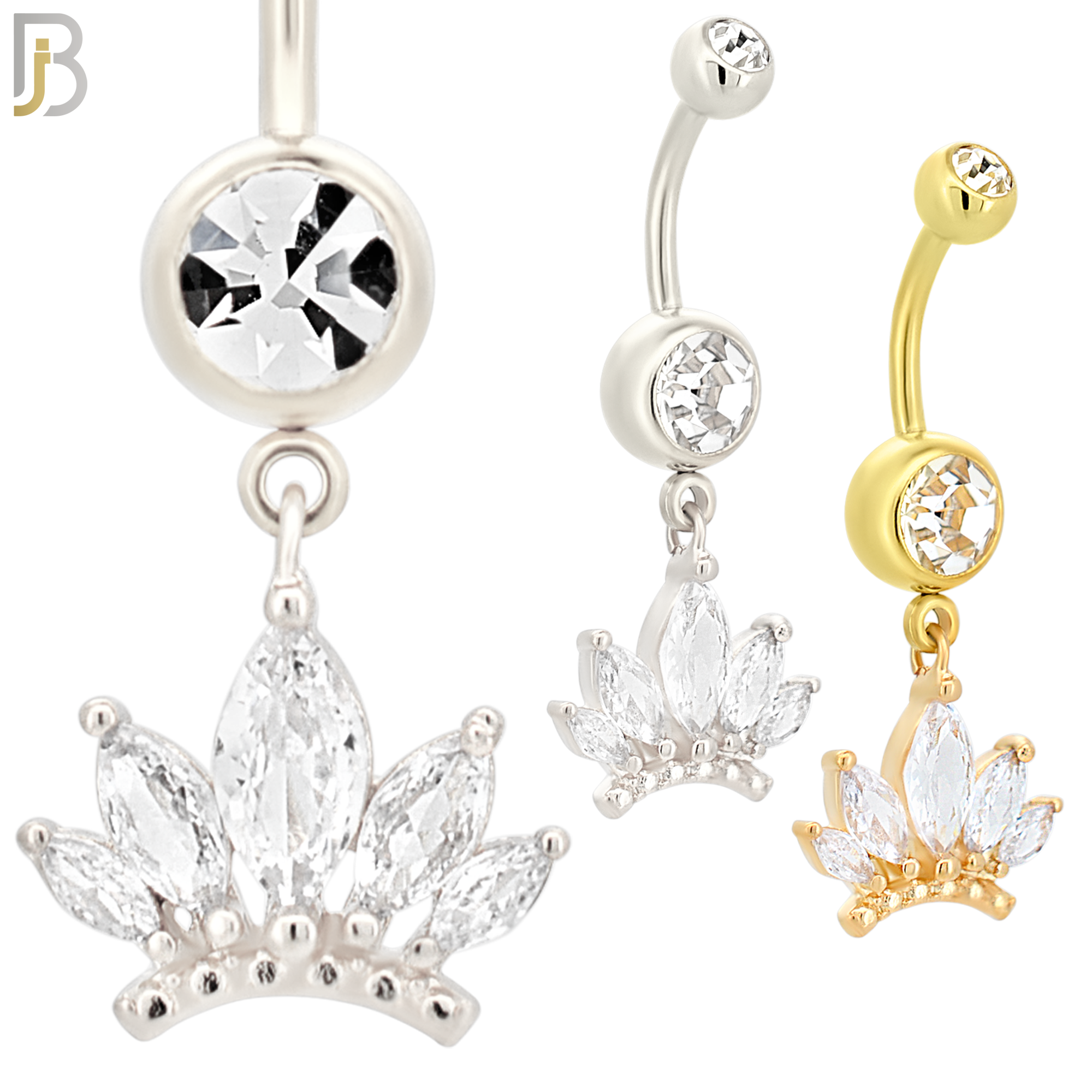 N075 - 316L Stainless Steel Dangling Crown Design Belly Ring with 5mm Screw Ball image 0