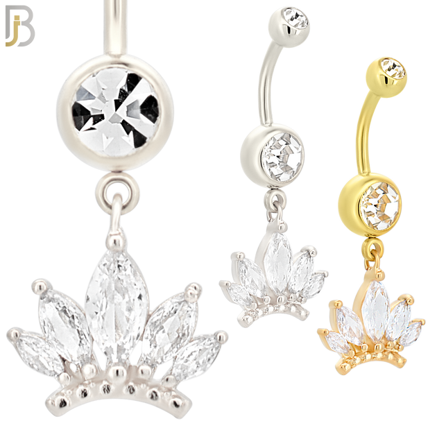 N075 - 316L Stainless Steel Dangling Crown Design Belly Ring with 5mm Screw Ball image 0