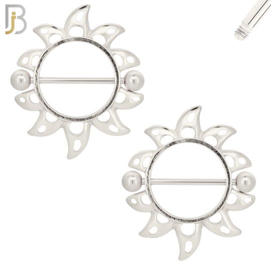 NP38 - 316L Surgical Steel Screw Shield Barbell with Alloy Sun Design Pair image 1