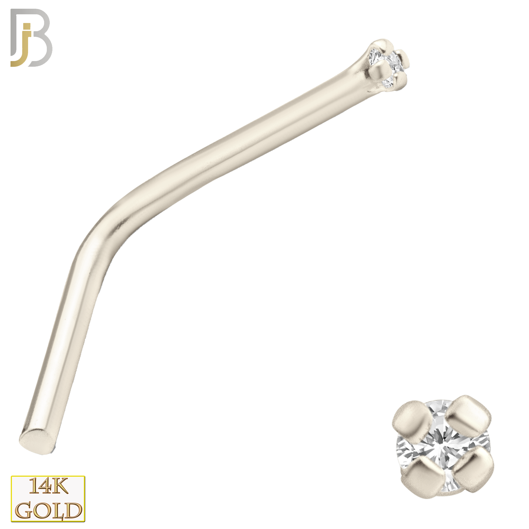 14-NR10CW-22 14k Solid White Gold 22g Prong Setting  Round Cubic Zircona L-Shape - 1mm image