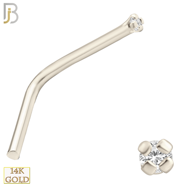 14-NR10CW-22 14k Solid White Gold 22g Prong Setting  Round Cubic Zircona L-Shape - 1mm image