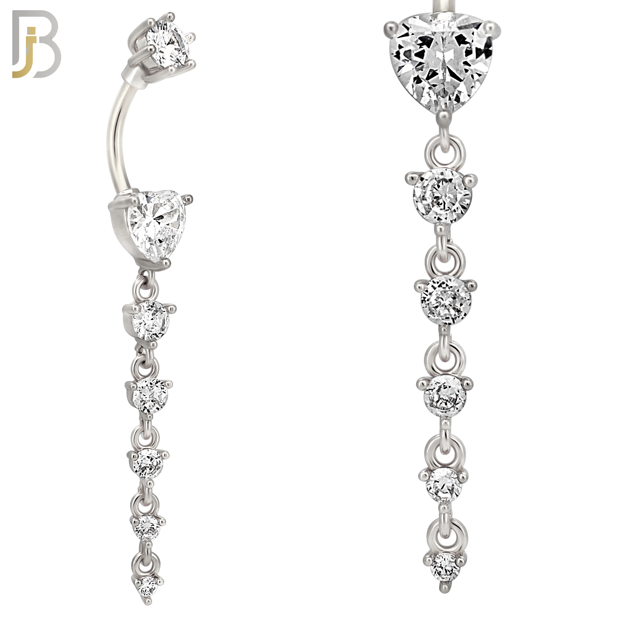 N0153 - 316L Surgical Steel Heart in Prong Set with Dangling 5 Graduating CZ Drop Belly Ring image 2