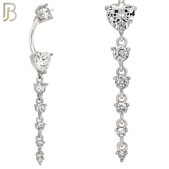 N0153 - 316L Surgical Steel Heart in Prong Set with Dangling 5 Graduating CZ Drop Belly Ring image 2