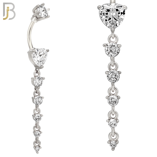 N0153 - 316L Surgical Steel Heart in Prong Set with Dangling 5 Graduating CZ Drop Belly Ring image 2