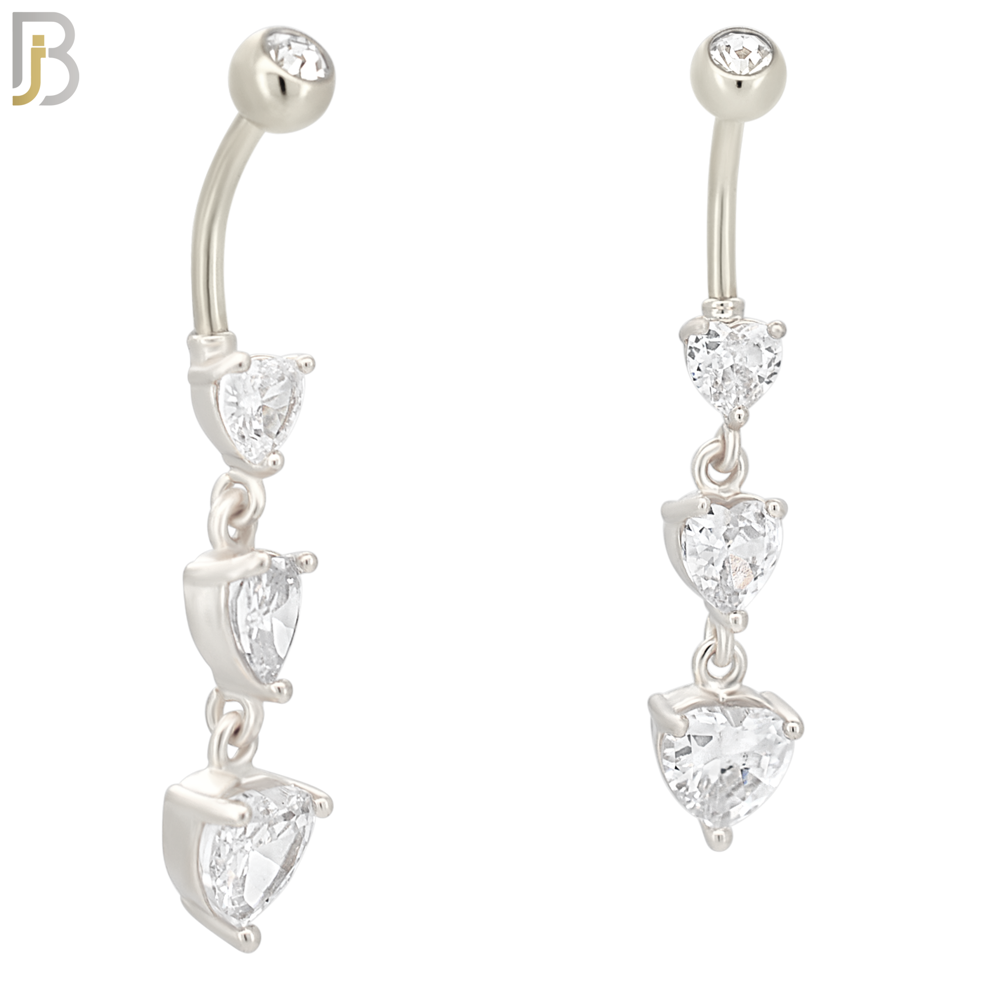 N082  - 316L Stainless Steel Three Heart Shaped CZ Dangling Belly Ring image 1