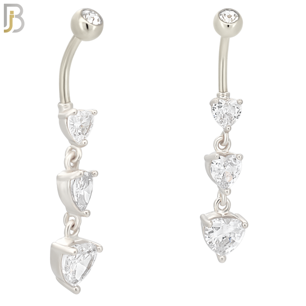 N082  - 316L Stainless Steel Three Heart Shaped CZ Dangling Belly Ring image 1