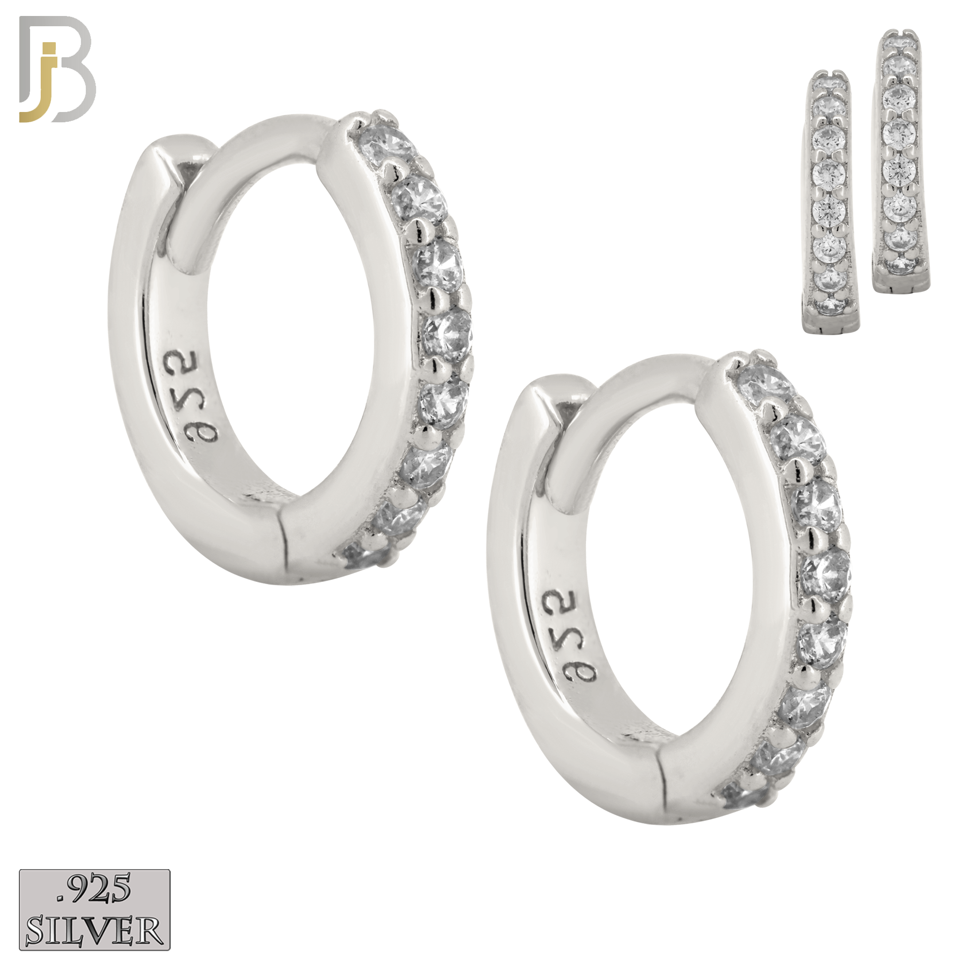 925-ES409 - 925 Sterling Silver Huggies Hoop Earrings with Zircon image 0
