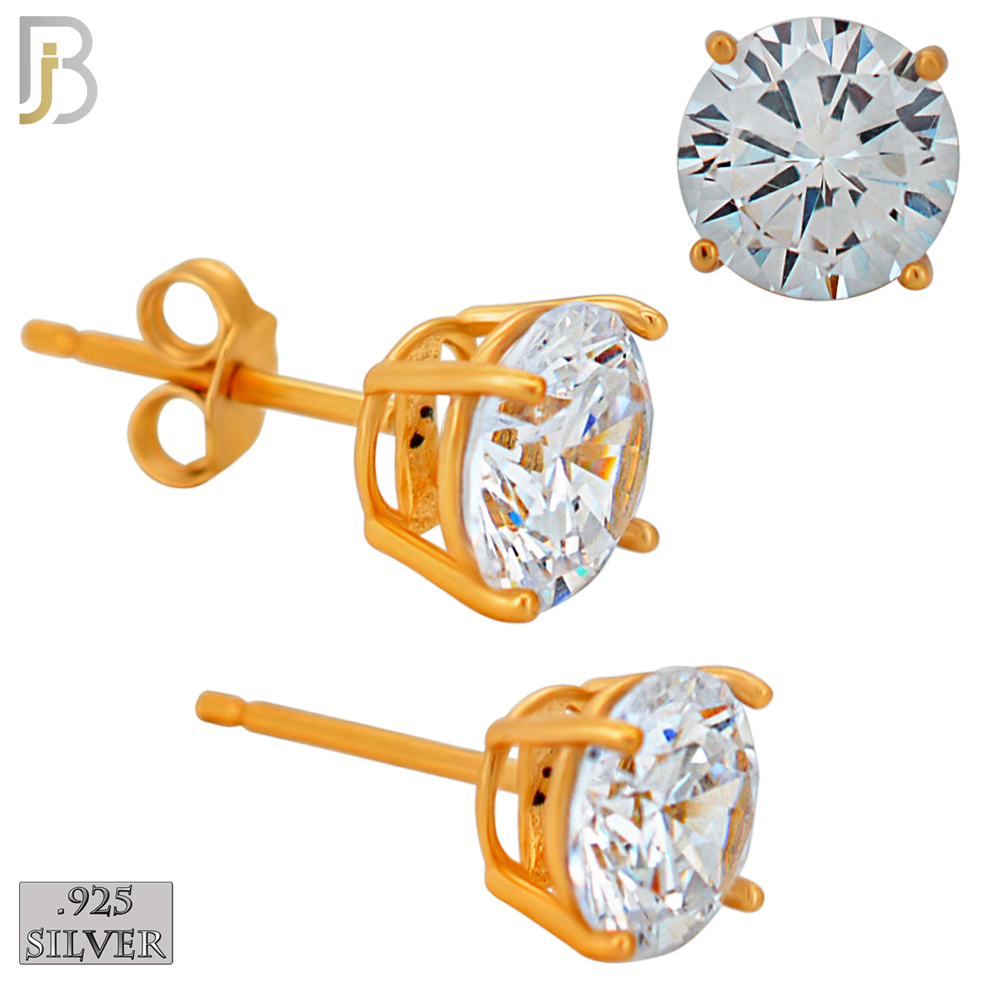 925-ES71-RC - .925 Sterling Silver Rose Gold Plated Earring Stud Casting Round Prong Setting Clear Zircon image 5