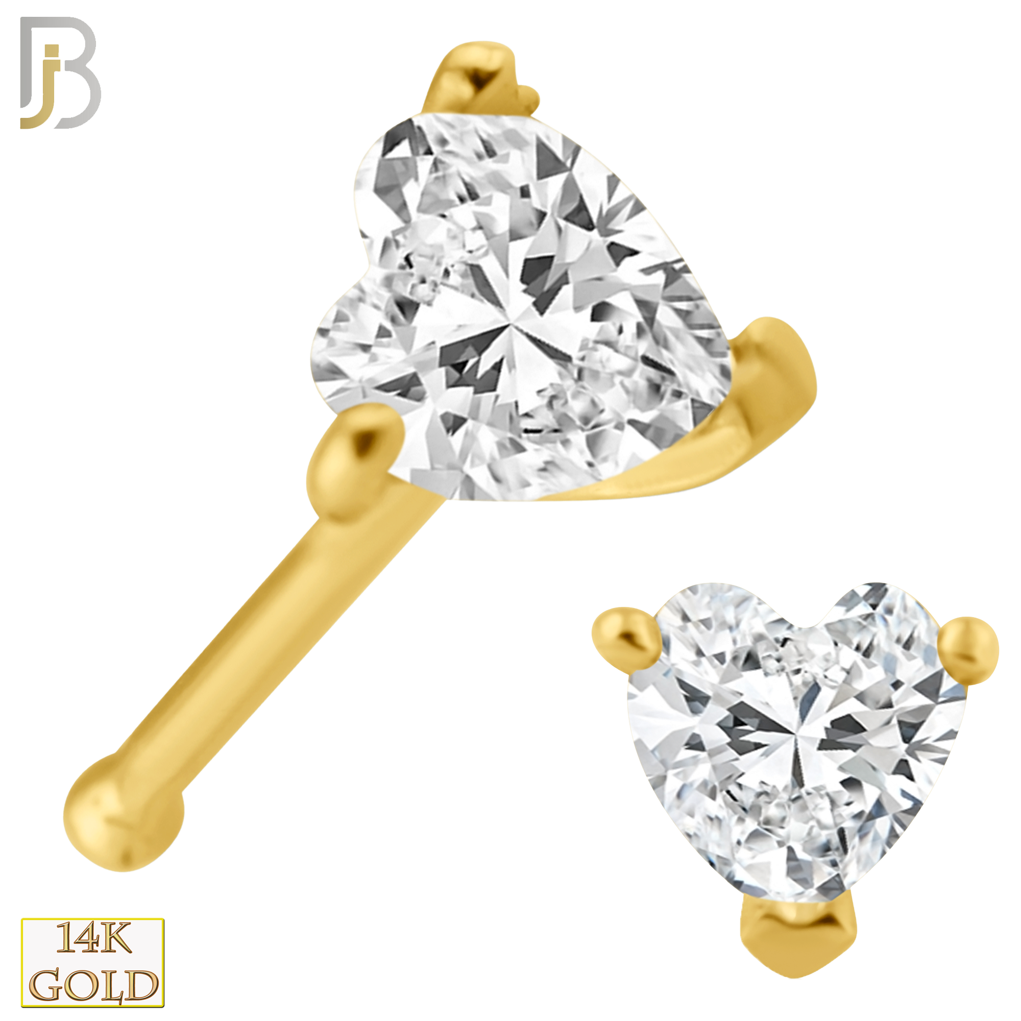14-NR46B - 14k Solid Gold Heart Shape CZ in Prong Setting Nose Bone image 0